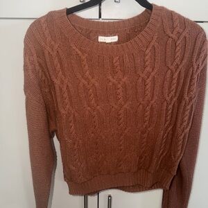 Women's Brown cropped Cable Knit Sweater